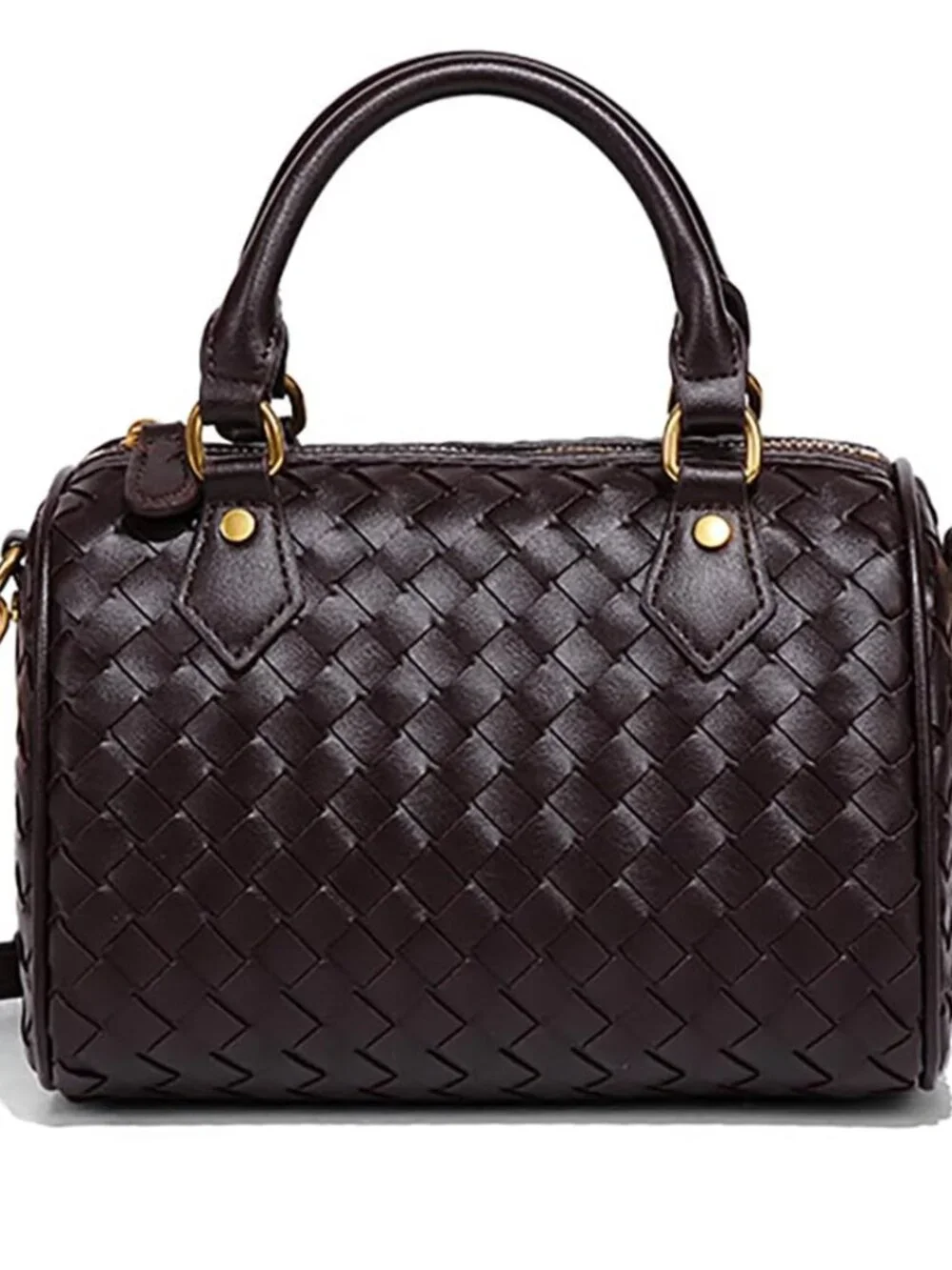 Small Woven Boston Bags for Women Top Handle Leather Purses Barrel Bag Satchel H